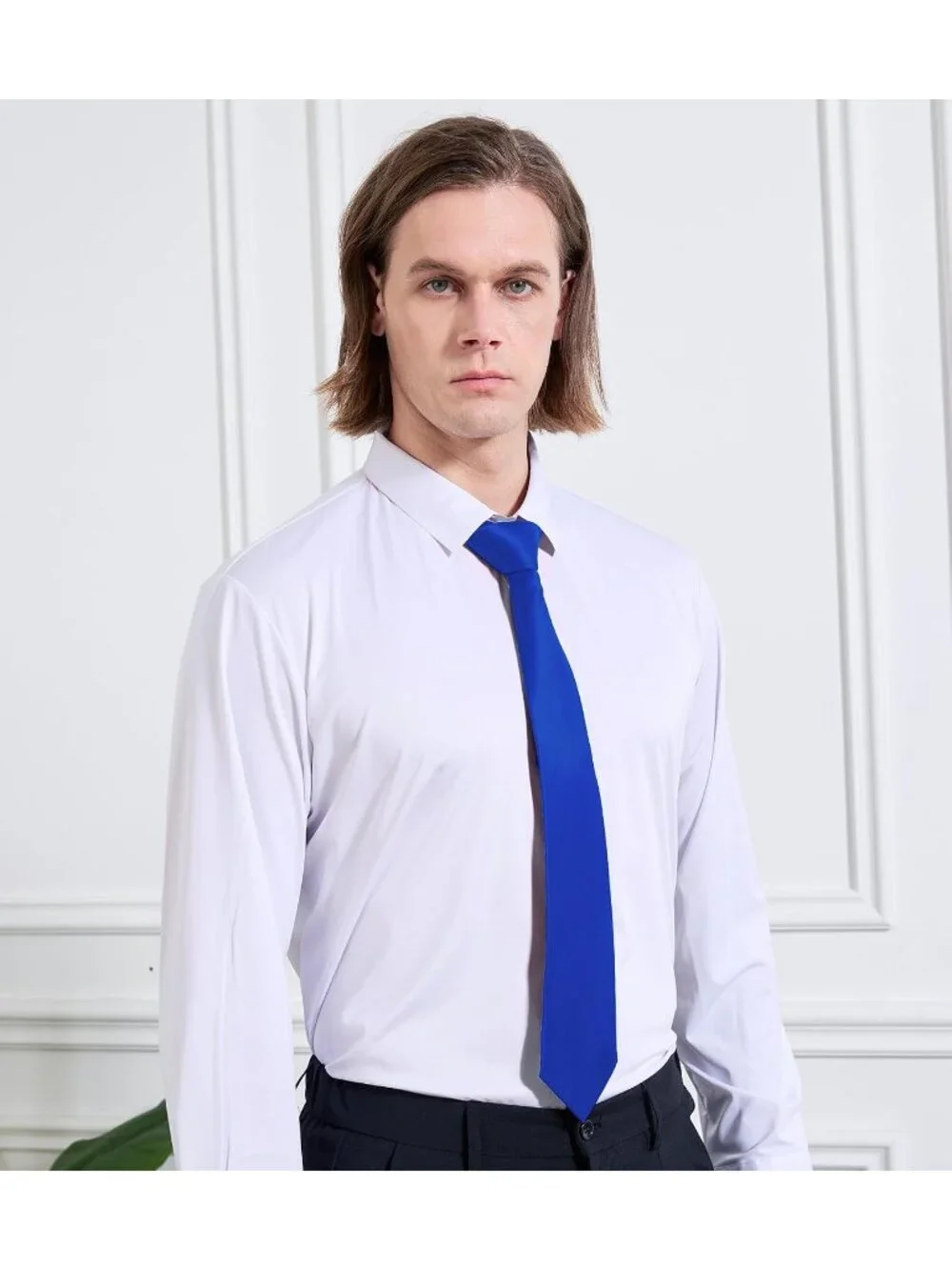 Men's Royal Blue Solid Microfiber Plain Formal Silk Necktie For Business Dress